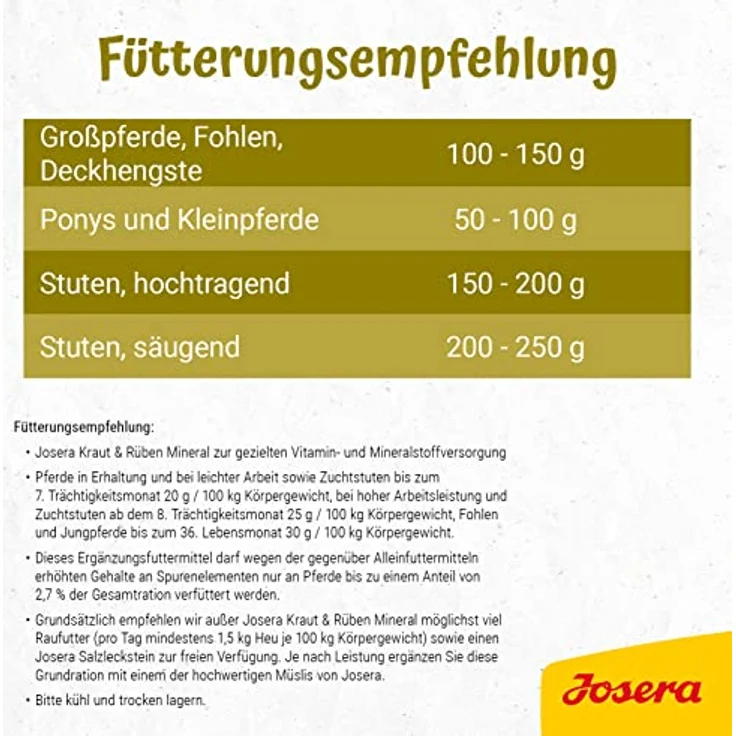 Josera Kraut und Rüben Mineral, 4 kg getreidefreies Mineralfutter, stärke- und zuckerreduziert für empfindliche Pferde, klimaneutral – Bild 3