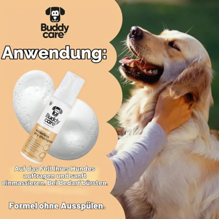 Buddycare Wasserloses Trockenshampoo für Hunde, 200 ml, Haferflocken, sanfte Formel ohne Ausspülen, für empfindliche Haut, geeignet für alle Rassen & Größen – Bild 5