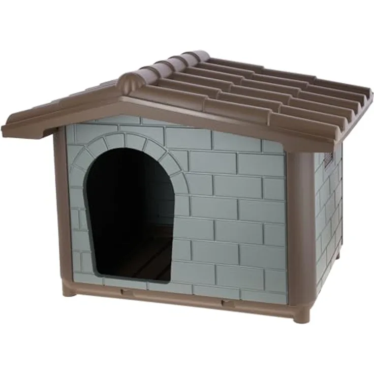 Kerbl Pet Hundehütte Levin Eco, graugrün/braun, wetterfest mit UV-Schutz, aus 100% recyceltem Kunststoff, 99x70x75 cm
