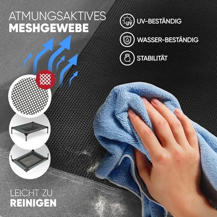 Deuline Hundeliege M mit Dach, erhöhtes Hundebett für Garten & Outdoor, grau, 76x61x18/71 cm – Bild 5