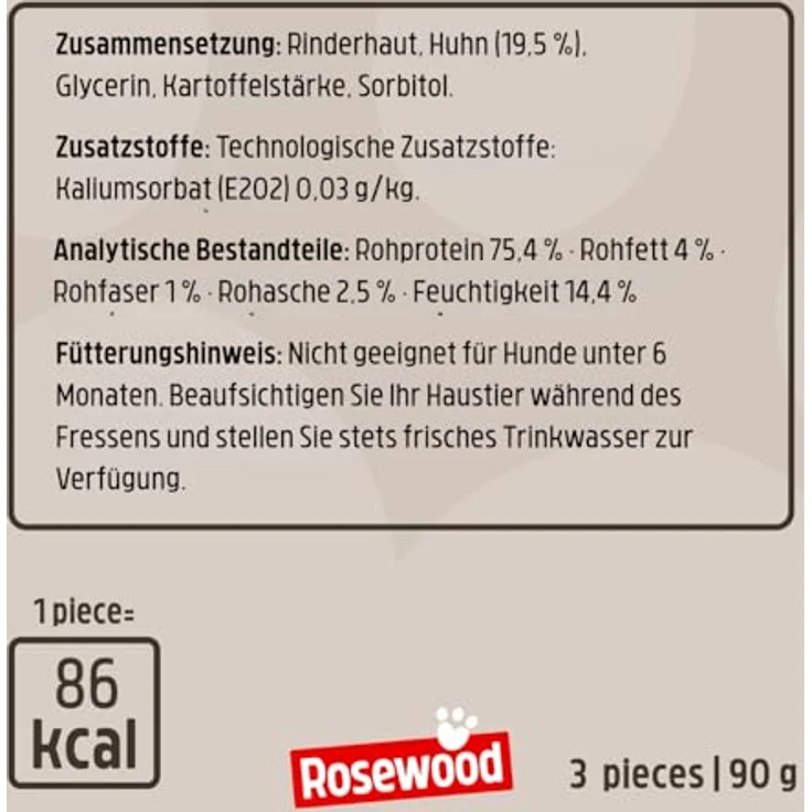 Rosewood Trio Sticks Huhn Medium, Fester Kausnack aus Rinderhaut für Hunde mit Zahnpflege-Funktion, Getreide- und Glutenfrei, 6er Pack (6x90 g) – Bild 5