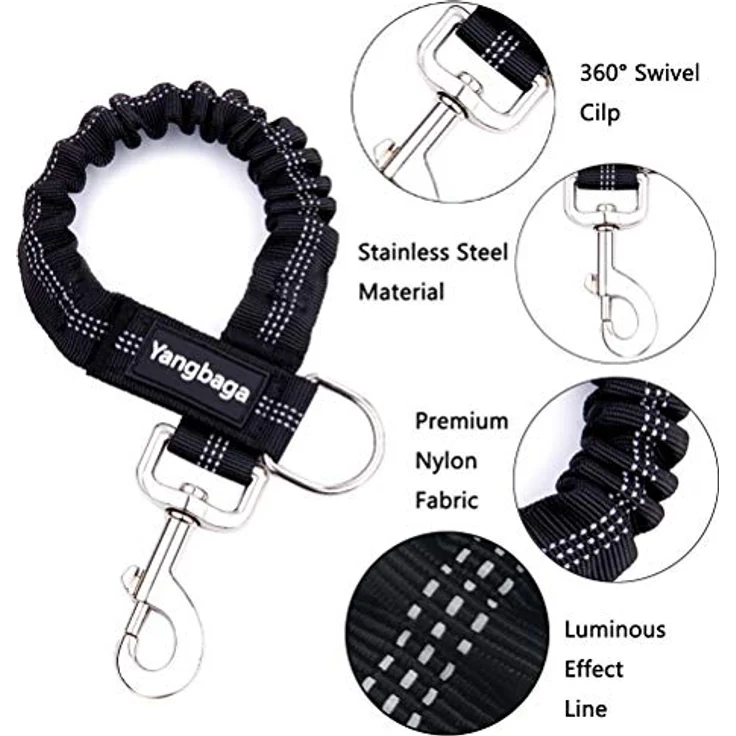 Yangbaga Ruckdämpfer, elastische Hundeleine mit Zugdämpfung, nylon Kurzleine für Hunde bis 9 kg, Schwarz (26 cm, dehnbar auf 38 cm) – Bild 2
