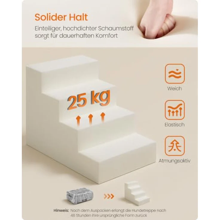 Feandrea Hundetreppe Baddi Kollektion PPS024GN01, 4 Stufen Katzentreppe aus hochdichtem Schaumstoff, 62 x 40 x 44 cm, Bleigrau, Waschbare Hunderampe für Kleine Hunde, Antirutsch-Oberfläche – Bild 4