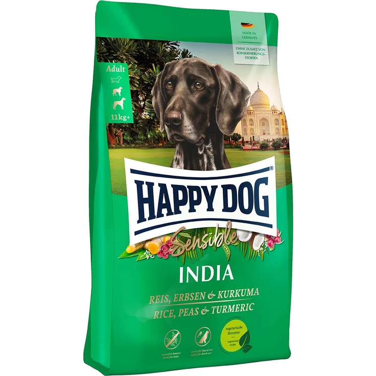 Happy Dog Supreme Sensible India, Hunde-Trockenfutter mit Reis und Erbsen, 4kg, für sensible Hunde großer Rassen