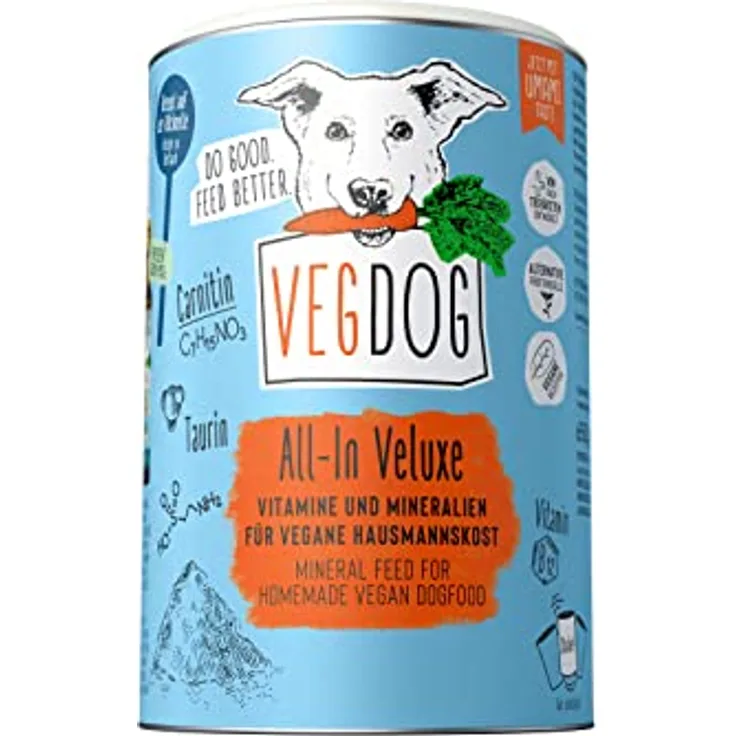 VEGDOG All-In Veluxe hypoallergenes Mineralpulver, 650 g zur Zubereitung pflanzlicher Hundenahrung, ideal für Allergiker