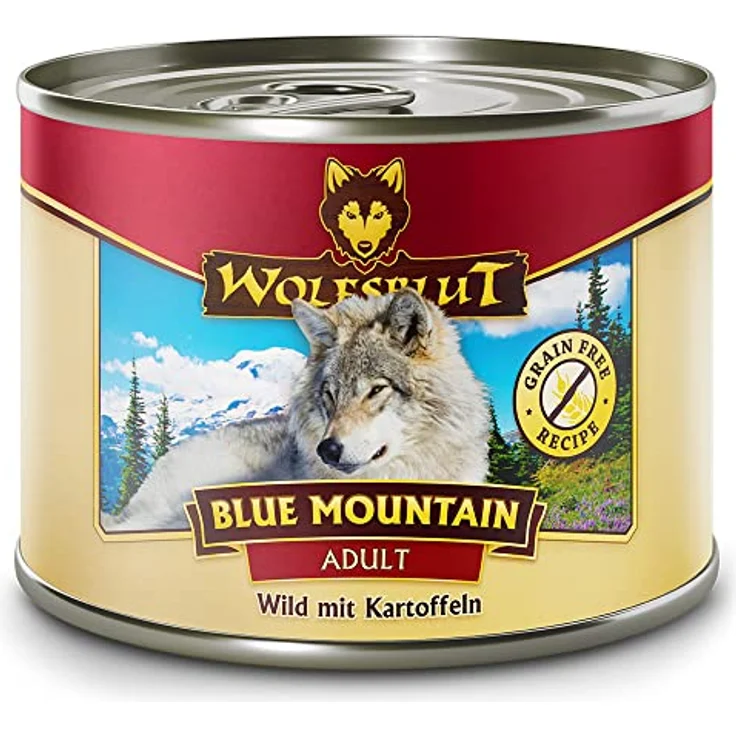 WOLFSBLUT Blue Mountain Adult, Nassfutter für ausgewachsene Hunde mit natürlichem Superfood-Mix, getreidefrei, 6x200g Wild – Bild 1