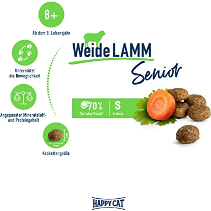 Happy Cat 70615 Senior Weide Lamm, Katzen-Trockenfutter für Senioren ab 8 Jahren, leicht verdauliche Rezeptur mit Lamm, 4 kg – Bild 2