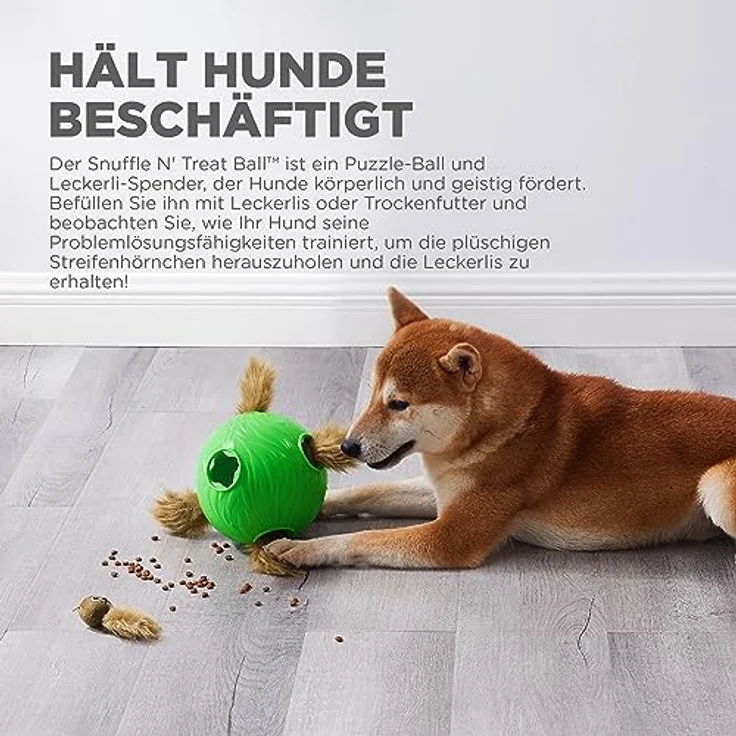 Nina Ottosson Dog Snuffle N' Treat Ball, Intelligenzspielzeug mit 6 Plüsch-Streifenhörnchen für Hunde, fördert mentale Stimulation und Nasenarbeit – Bild 2