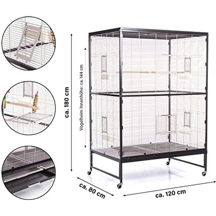 Montana Cages Casa 120, XXL Vogelvoliere ca. 120 x 81 x 180 cm, Antik/Platinum, mit Plexiglasscheiben und ungiftiger AVILON(R)-Pulverbeschichtung – Bild 2
