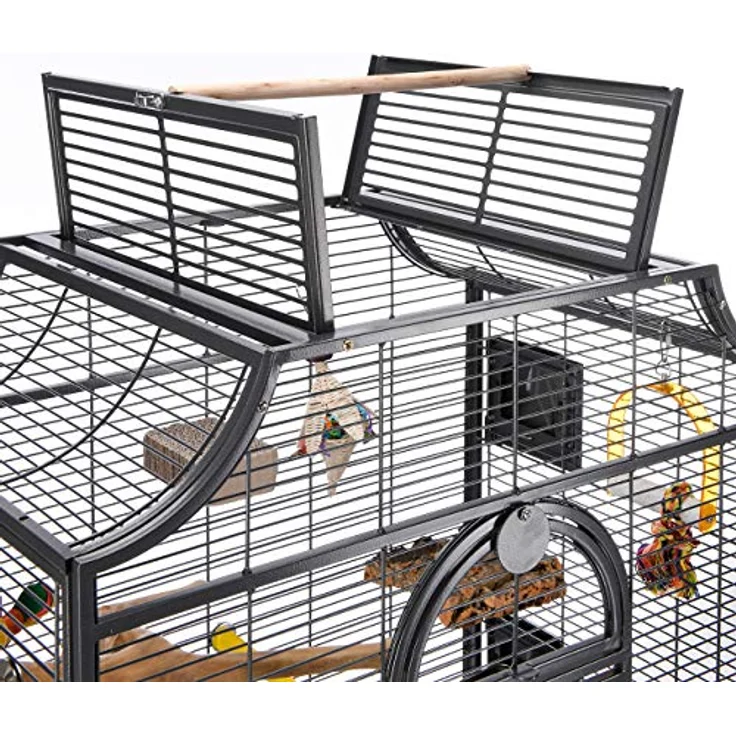 Montana Cages Vogelkäfig Madeira I, Premium Käfig für Sittiche, Antik Edition, inkl. Anflugklappe, Freisitz, 4 Edelstahlnäpfe, AVILON Pulverbeschichtet, ca. 69 x 45 x 141 cm – Bild 4
