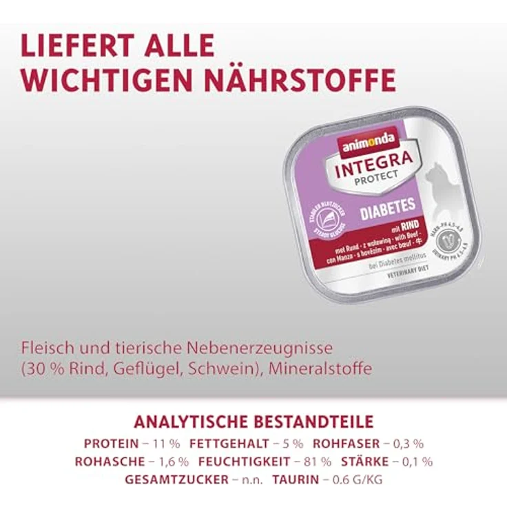 animonda INTEGRA PROTECT Diabetes mit Rind, Katzen-Nassfutter ohne Konservierungsmittel, 6x100g – Bild 3