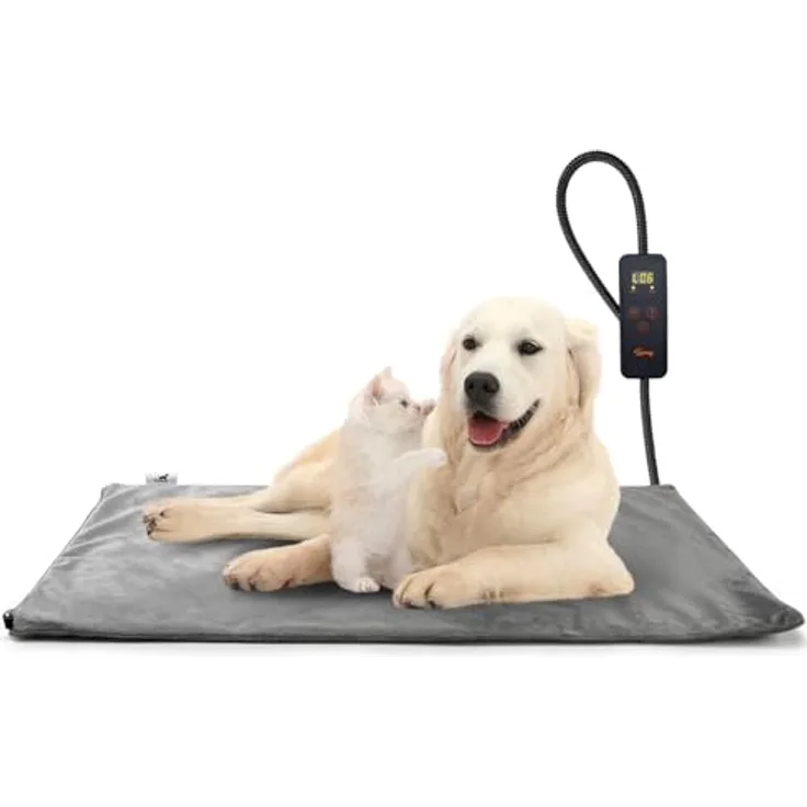 Toozey Heizmatte für Katzen und Hunde, elektrisch, 70x50 cm, temperatur- und timer-einstellbar, weich, grau - L