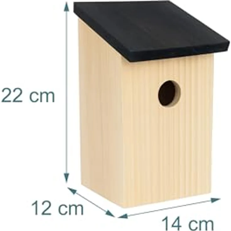Relaxdays Nistkasten 4er Set, Vogelhäuschen für Spatzen & Meisen, 32 mm Einflugloch, mit Dachklappe, Natur/schwarz – Bild 4