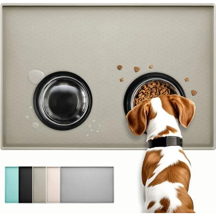 Conlun Hunde- und Katzen Futtermatte, rutschfest und 100% wasserdicht, Größe S, 48 x 30 cm, spülmaschinenfest, erhöhter Rand – Bild 1