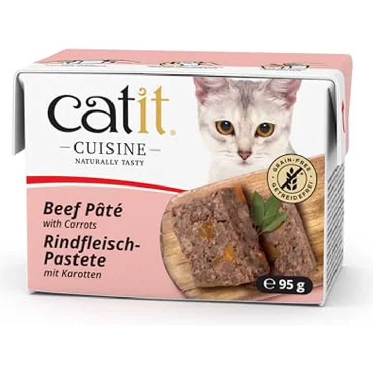 Catit Cuisine Premium Nassfutter für Katzen, Pastete mit Rindfleisch und Karotten, alleinfuttermittel, getreidefrei, hoher Fleischanteil, 95g – Bild 1