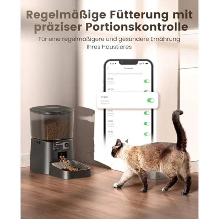 oneisall 3.5L Futterautomat Katze, WiFi Futterspender mit APP-Steuerung, 1-12 Mahlzeiten pro Tag, Edelstahlnapf, schwarz – Bild 3