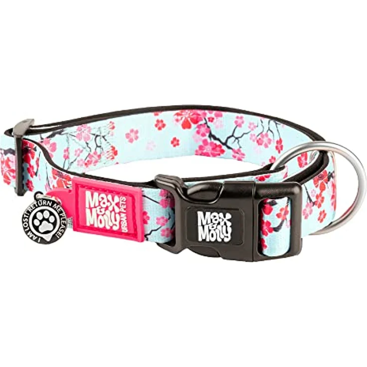 Max & Molly Gotcha! Hundehalsband mit Smart ID, gepolstertes Neopren, wasserdicht, verstellbar, für mittelgroße Hunde, Cherry Bloom, Größe M – Bild 1