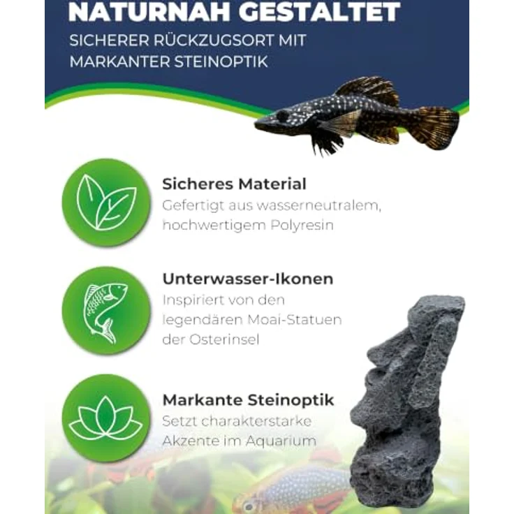 HOBBY Aquariendeko Moai Ora 1, Steinoptik Dekoration für Aquarium und Terrarium, 12,5 × 11,5 × 17,5 cm – Bild 2