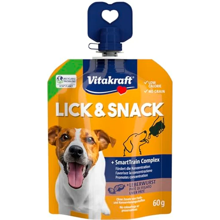 Vitakraft LickundSnack Train Leberwurst 60g, kalorienarmer Hundesnack im Quetschie-Format mit Lecithin, Biotin und Taurin для Training – Bild 1