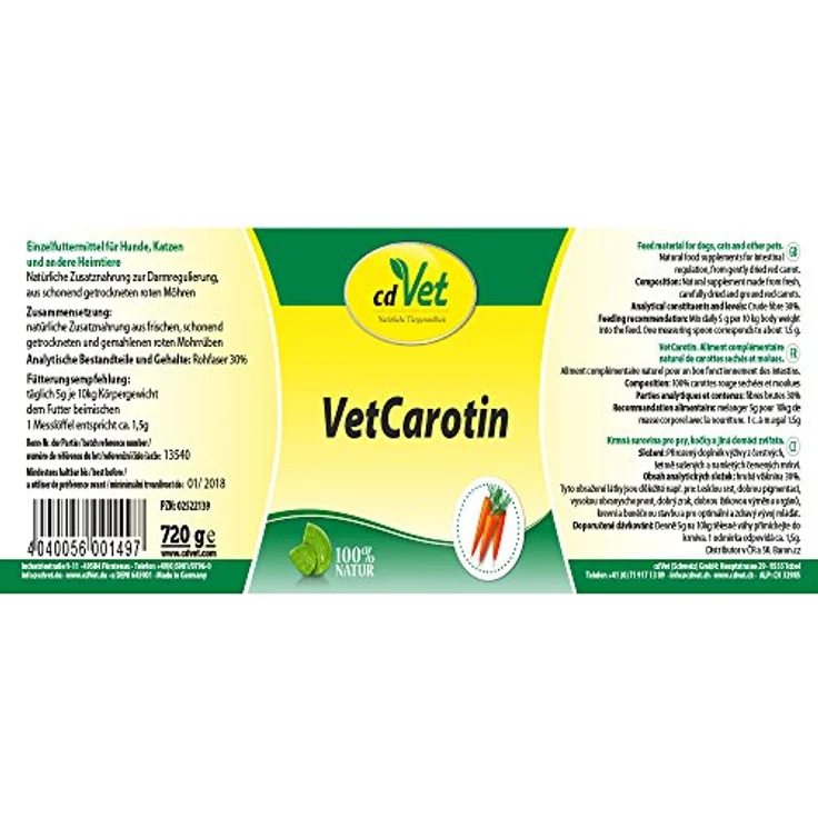 cdVet VetCarotin, Natürliche Zusatznahrung für Hunde, 720 g zur Darmregulierung und gesunden Entwicklung – Bild 2