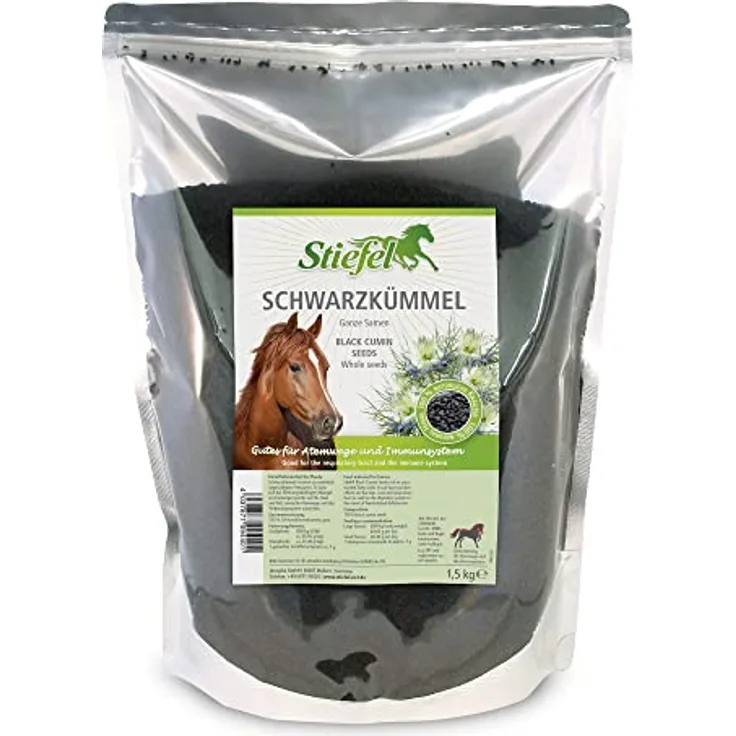 Stiefel Schwarzkümmelsamen für Pferde, 100% naturbelassene Kräuter zur Immunsystemstärkung, unterstützt Stoffwechsel, Darmflora, Haut & Schleimhäute, 1,5kg
