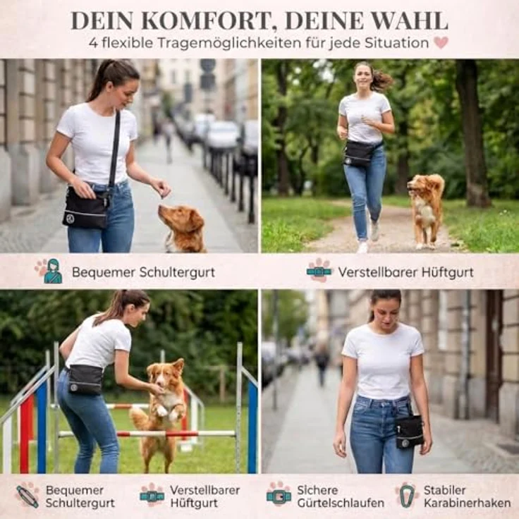 HUND IST KÖNIG Leckerlietasche für Hunde mit Einhand-Magnet-Verschluss, 2 Zip-Fächer, herausnehmbare Innentasche, inkl. Trainings-eBook, robust und funktional für Gassi & Hundetraining – Bild 4
