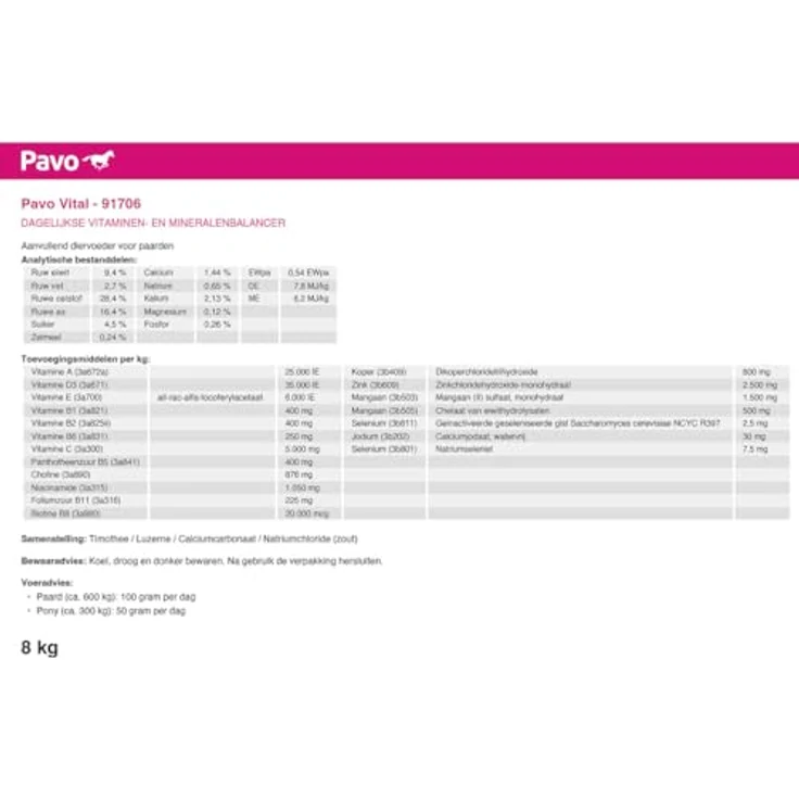 Pavo Vital 8 kg Nachfüllpackung, Mineralfutter für Pferde und Ponys, ideal für Rohfutter- und Weidefütterung – Bild 2