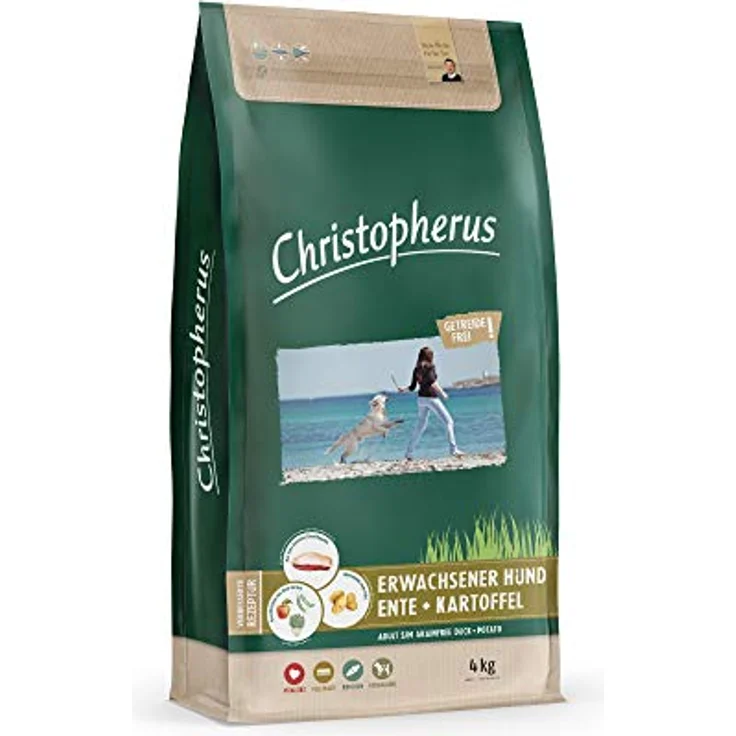 Christopherus Grainfree, Trockenfutter für den ausgewachsenen Hund, Ente + Kartoffel, glutenfrei, 4 kg, Krokettengröße ca. 1 cm – Bild 4