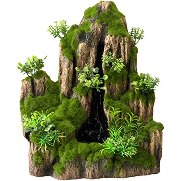 EBI Aqua Della Waterfall Moss Rock S, Bemooster Felsen mit Wasserfall und Pumpe für Aquarien, ungiftig, geeignet für Süss- und Meerwasser