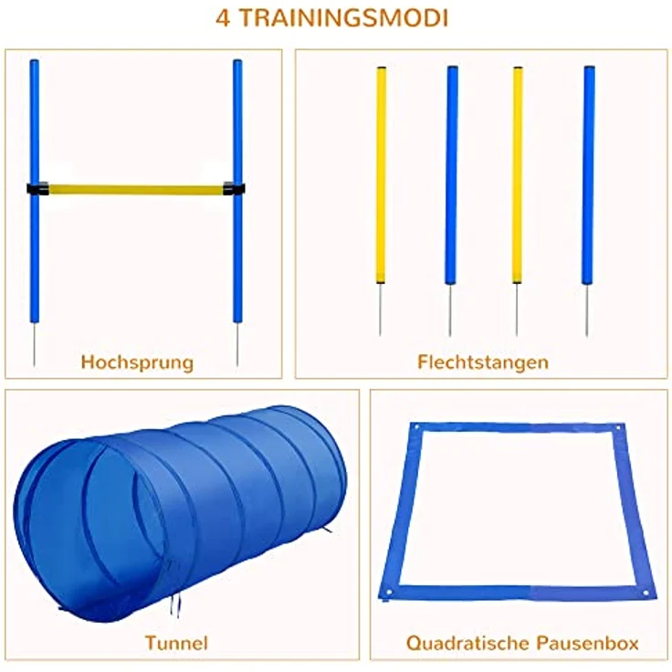 PawHut Agility Set Hunde, 5-teiliges Steckhürdenset mit höhenverstellbaren Hürden, Tunnel und Slalomstangen für Hundetraining und Spiele, Tragetasche inklusive – Bild 3