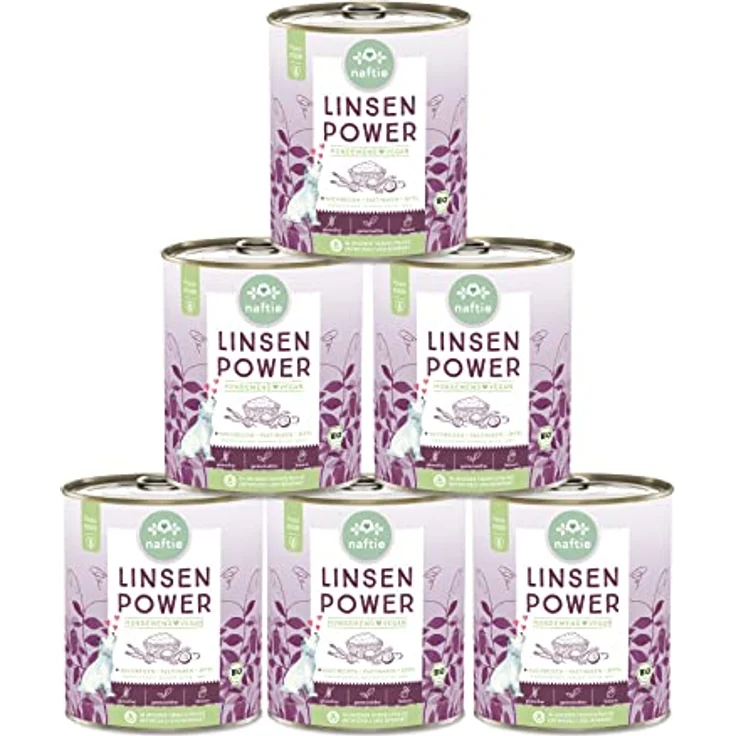 naftie Bio Linsen Power, veganes Hundefutter Nassfutter Menü mit Buchweizen & Pastinaken, glutenfrei, purinarm, 6x800g – Bild 1