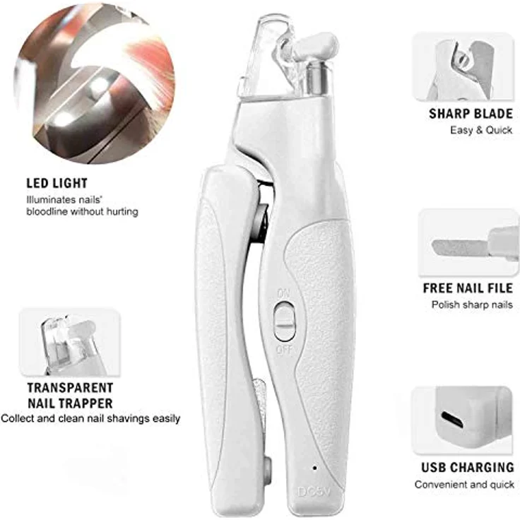 WWVVPET Haustier Nagelknipser mit LED-Licht, professionelle Krallenschneider mit scharfer Klinge und Nagelfeile für mittlere & kleine Hunde und Katzen – Bild 3