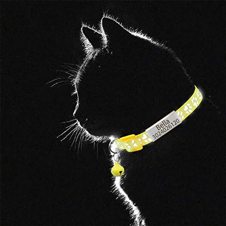 Senristar Personalisierte 2 Pack Reflektierende Katzenhalsbänder, Breakaway mit Edelstahl-Namensschild und Glocke, verstellbar 20-28 cm, schwarz & silber – Bild 4