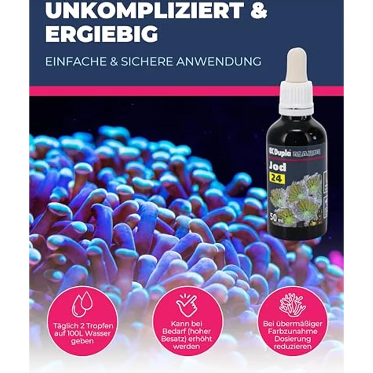 Dupla Marin Jod 24, 50 ml, essentielles Spurenelement für Meerwasseraquarien zur Nährstoffversorgung von Korallen, Krebstieren und Algen – Bild 5