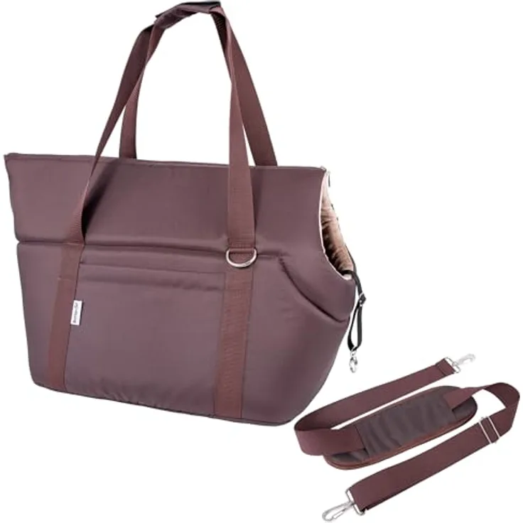 BOUTIQUE ZOO Hundetragetasche XL bis 15 kg, faltbare Transporttasche für mittelgroße Hunde & Katzen mit Innenkissen, waschbar, Braun Beige/Minky, 52×35×39 cm