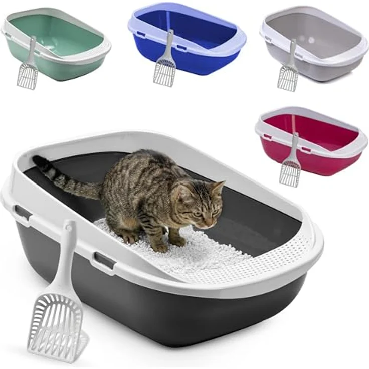 adena XXL Jumbo Katzentoilette Schale 65 cm, anthrazit, mit perforierter Einstiegsstufe und großer Streuschaufel – Bild 1