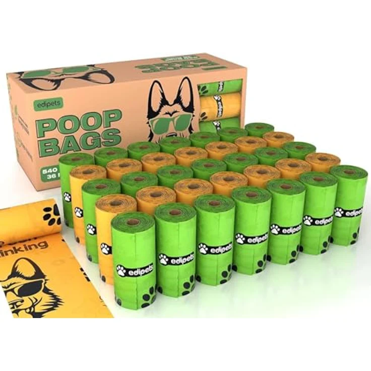Edipets Hundekotbeutel biologisch abbaubar, 36 Rollen mit 540 Einheiten, extra dick und auslaufsicher, 23x33 cm, nicht parfümiert – Bild 1