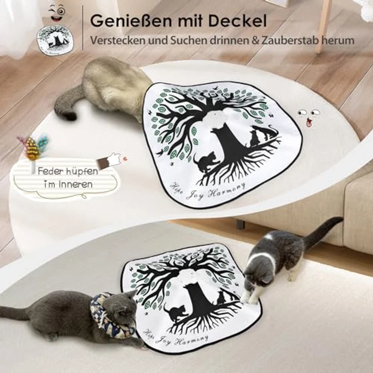 GoldenSun Katzenspielzeug, Interaktives 4-in-1 Versteckspielzeug mit Selbstspielmodus, Aufladbar, inkl. 3 DIY-Ersatzfedern, ABS-Material – Bild 3
