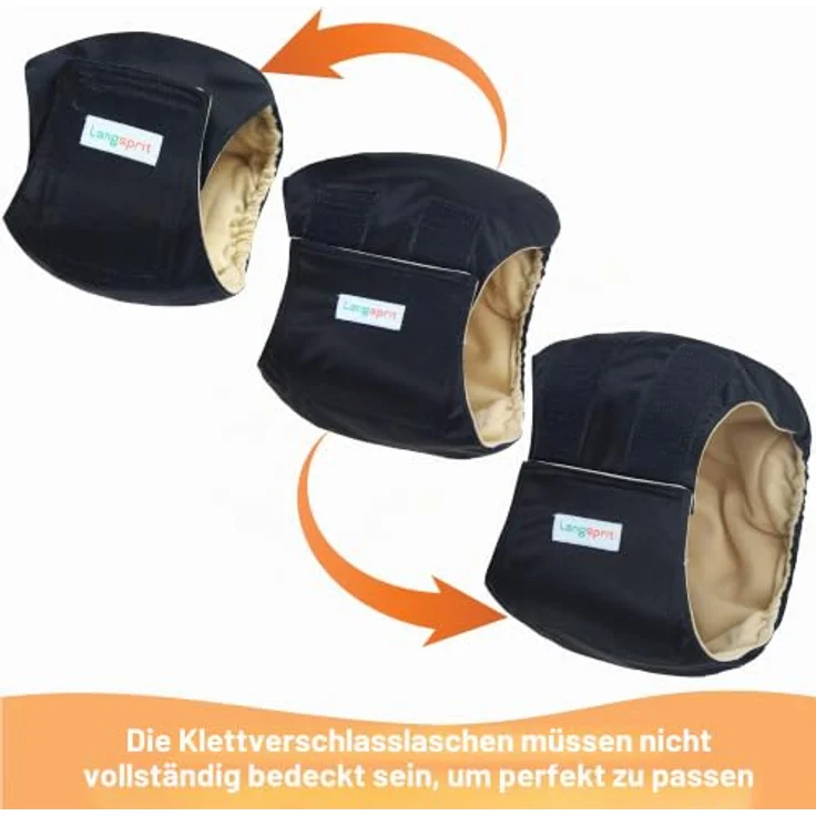 Langsprit Bauchbänder für Männer, hochabsorbierende Hundewickel für männliche Hunde, waschbar, wiederverwendbare Windeln für Rüden, Schwarz, XL (3 Stück) – Bild 5