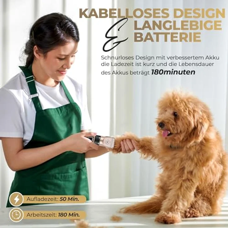 GLOBAL TECH Leise Hundeschermaschine, Professionelle Elektrische Tierhaarschneidemaschine mit Kabellosem Design und LCD-Batteriestandsanzeige für Hunde, Katzen und andere Haustiere – Bild 3