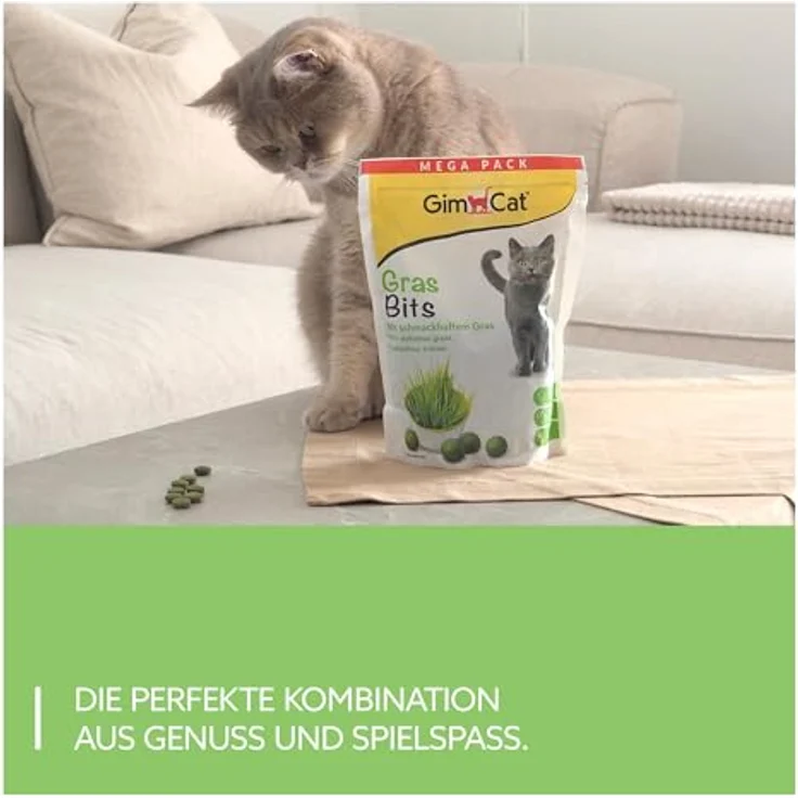 GimCat Gras Bits, Getreidefreier und vitaminreicher Katzensnack mit echtem Gras, 1 Beutel (425 g) – Bild 4