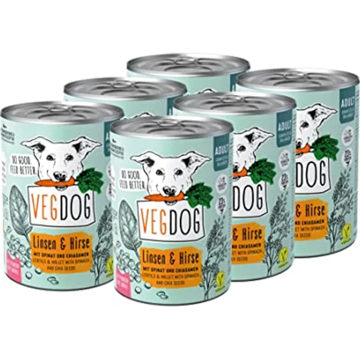 VEGDOG hypoallergenes Nassfutter, 6 x 400 g, für adulte Hunde, gluten- und sojafrei, Alleinfutter mit Erbsenprotein