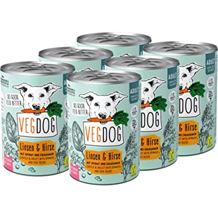VEGDOG hypoallergenes Nassfutter, 6 x 400 g, für adulte Hunde, gluten- und sojafrei, Alleinfutter mit Erbsenprotein – Bild 1
