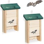 relaxdays Nistkasten Fledermauskasten 2er Set, aus unbehandeltem Holz, grün, mit Anflughilfe