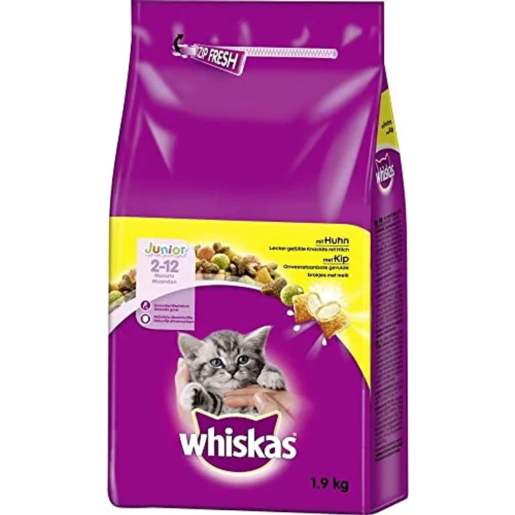 Whiskas Trocken Junior mit Huhn, Katzen-Trockenfutter, 1,9kg