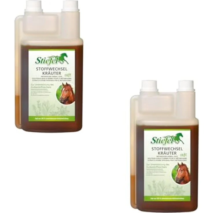 Stiefel Stoffwechselkräutersaft Doppelpack, 2 x 1 l, flüssiges Ergänzungsfuttermittel für Pferde zur Unterstützung der Kohlenhydratverwertung, ohne Farbstoffe – Bild 1