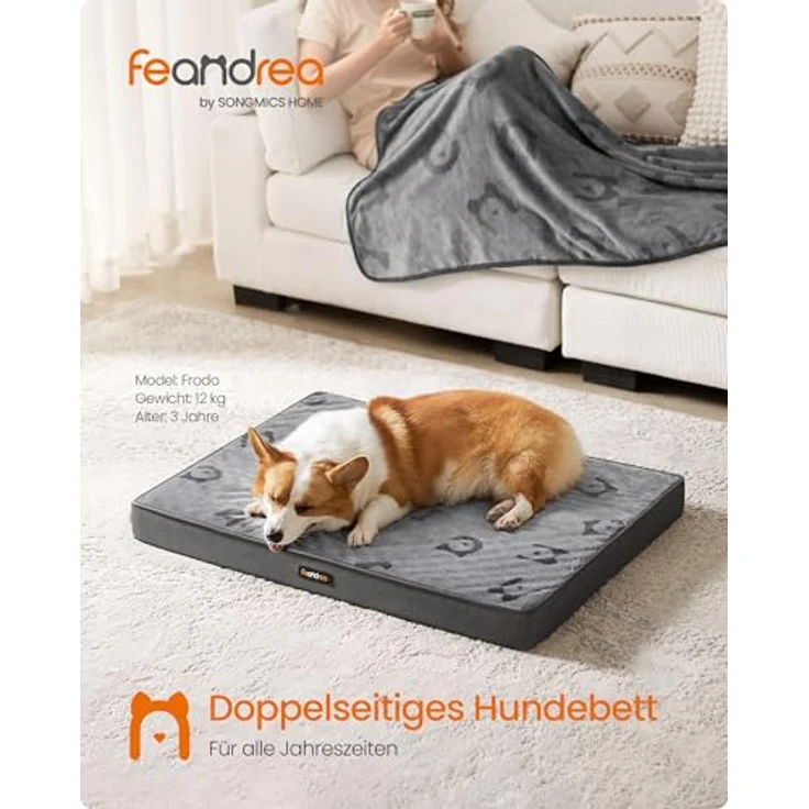 Feandrea Hundebett PGW242G01, Waschbares Hundekissen, Abnehmbar und Wasserdicht, 91 x 63 x 8 cm, Größe L, Taubengrau, für mittelgroße Hunde – Bild 2