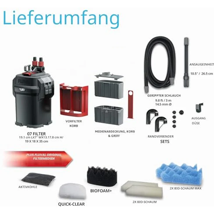 Fluval FL107, Aussenfilter für Aquarien bis 100 l, 550 l/h, italienische Präzisionspumpe, hohe Leistung, geringer Energieverbrauch – Bild 6