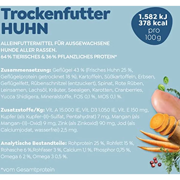 WOW Hunde-Trockenfutter Huhn, 100% natürlich, 6kg, mit 45% Fleisch und Gemüse für ausgewachsene Hunde – Bild 5