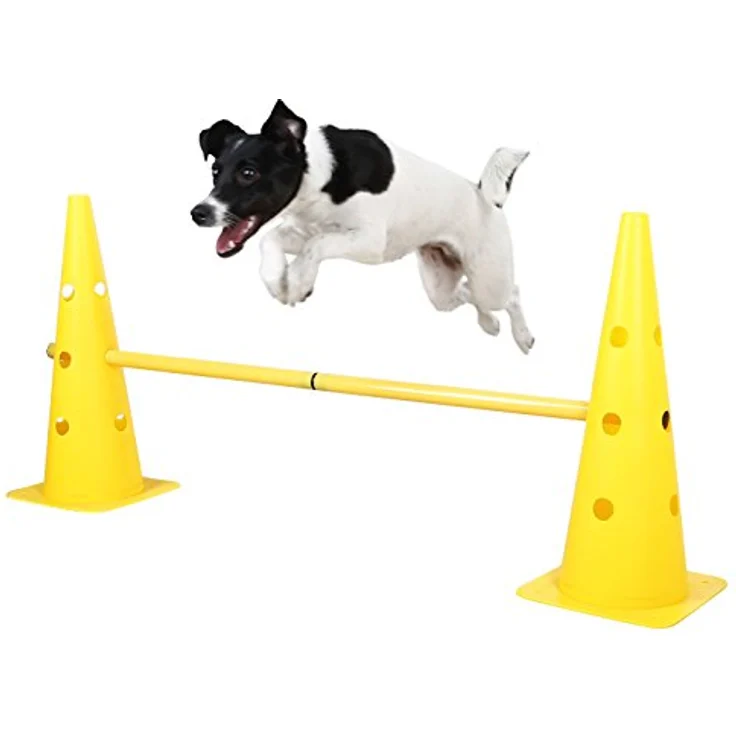 Kerbl Pet Agility Pylonen-Hürden Set, gelb, 3 höhenverstellbare Hürden für Slalomlauf und Training, inkl. 6 Pylonen und 3 zerlegbaren Kunststoffstangen – Bild 2